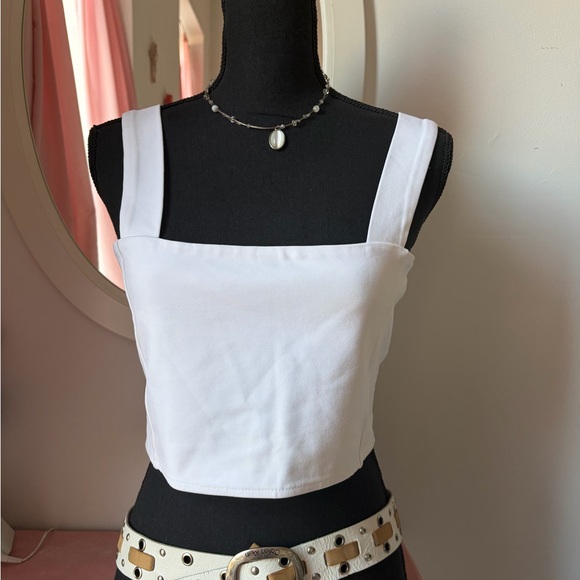 Zara White Square Neck Crop Top - Picture 2 of 5